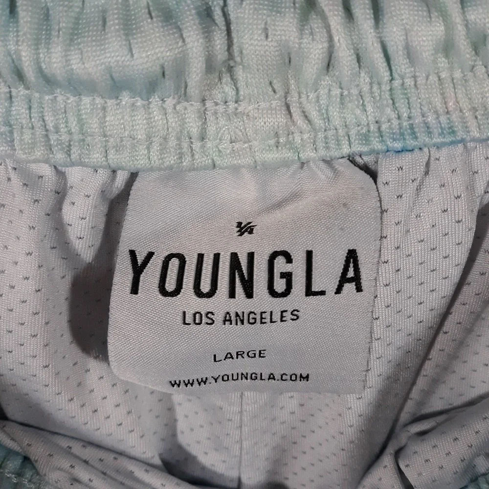 YoungLA Shorts Mens Large Athletic Elastic Waist Blue Red Roses Floral